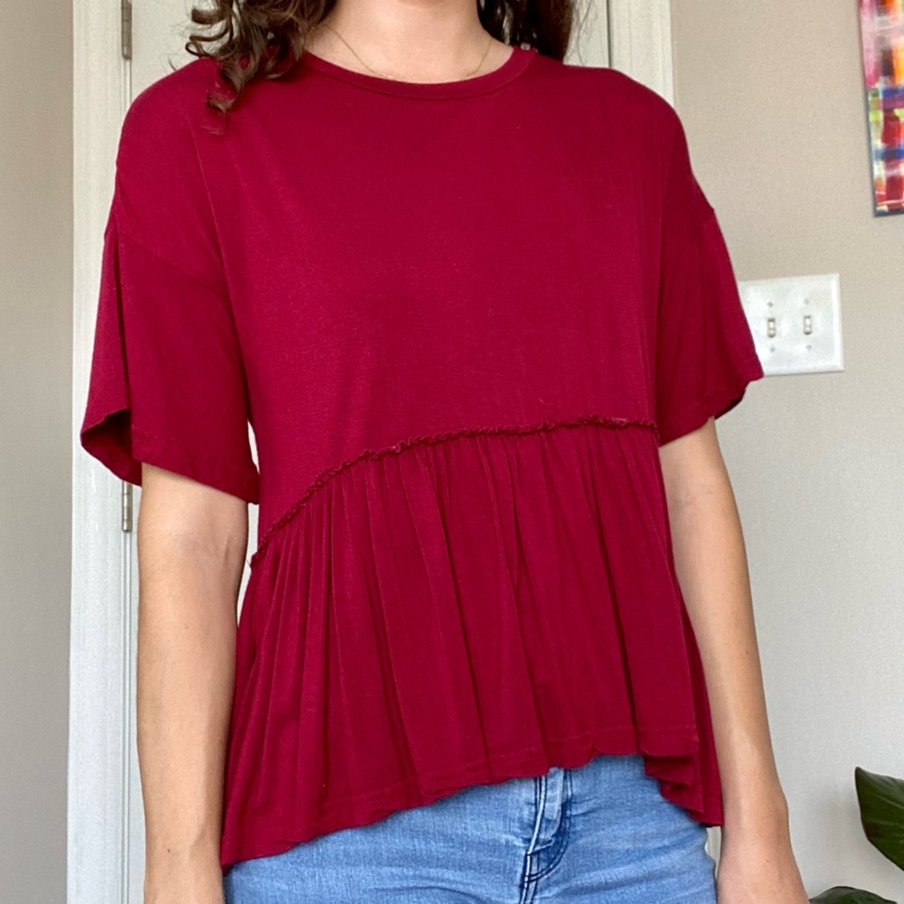Romwe Red Ruffle T-Shirt Size Small